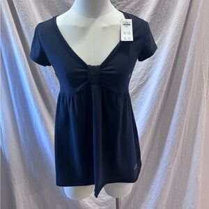 Hollister Navy Blue Easy Short Sleeve Babydoll Top Size Small NWT